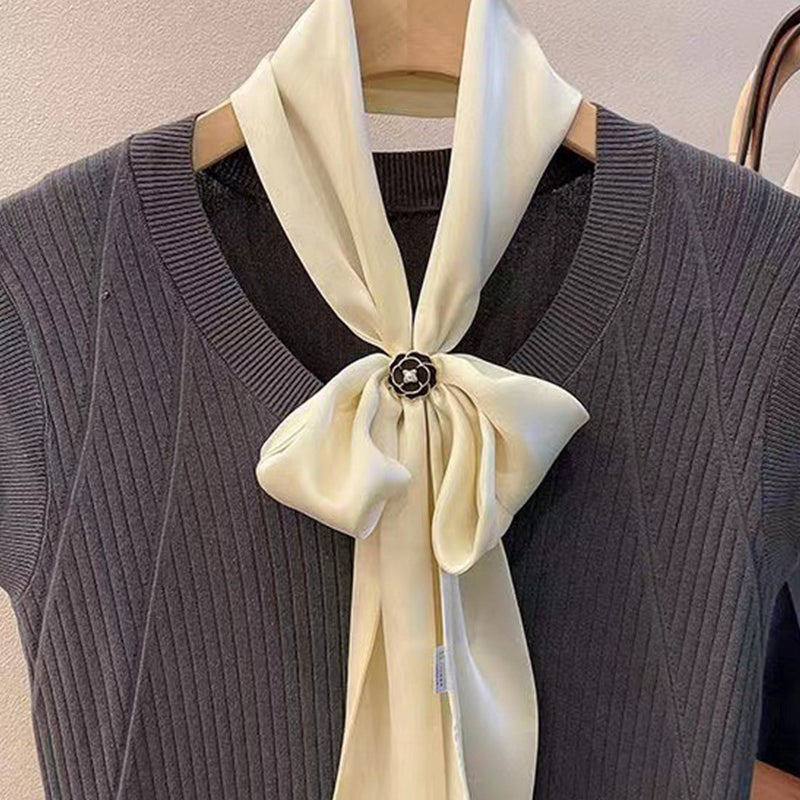 Silk Camellia Scarf Closure Accessory