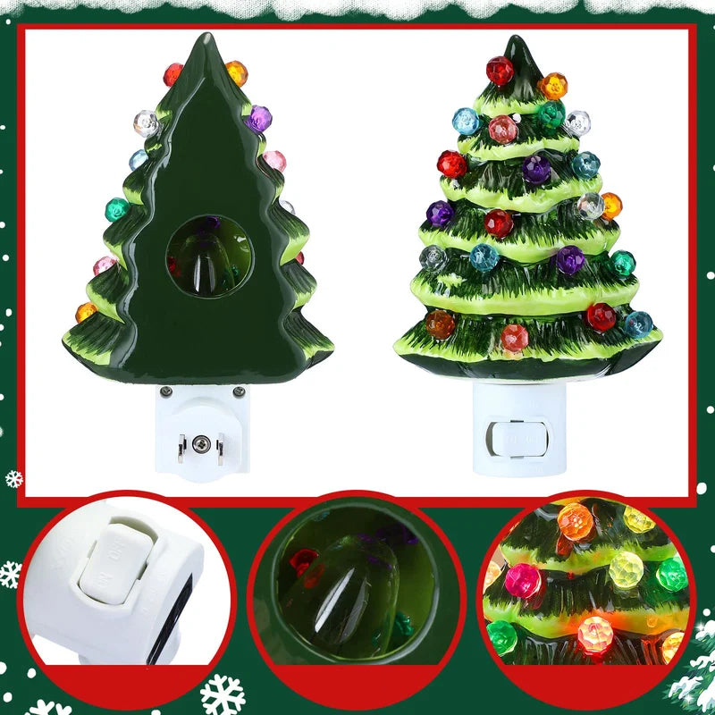 Ceramic Christmas Tree Night Light with Colorful Bulbs