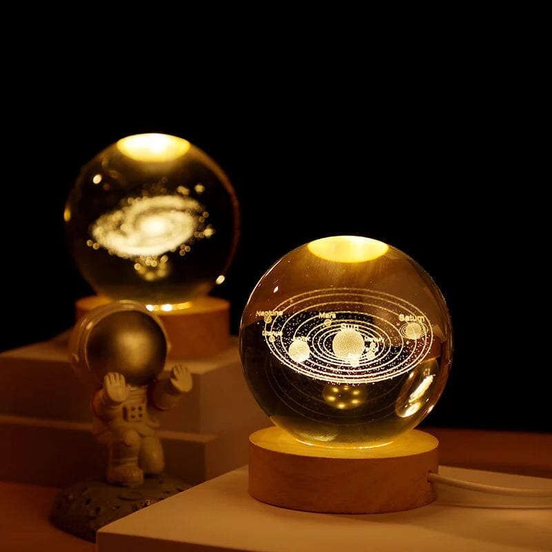 3D Crystal Ball Night Light with Wooden Base