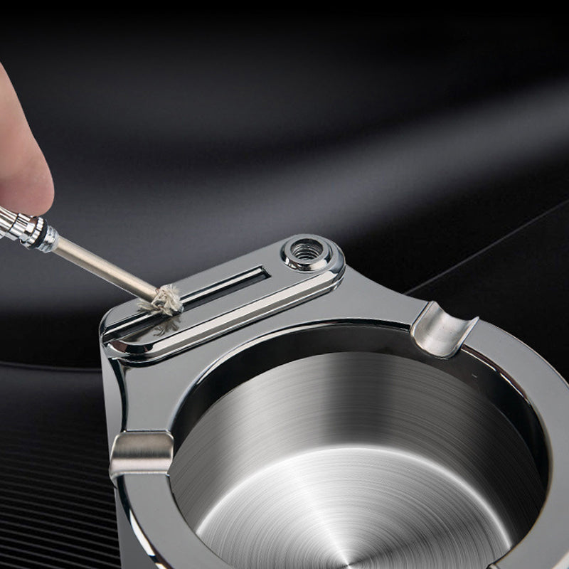 Retro Metal Ashtray with Integrated Lighter, Multifunctional Design