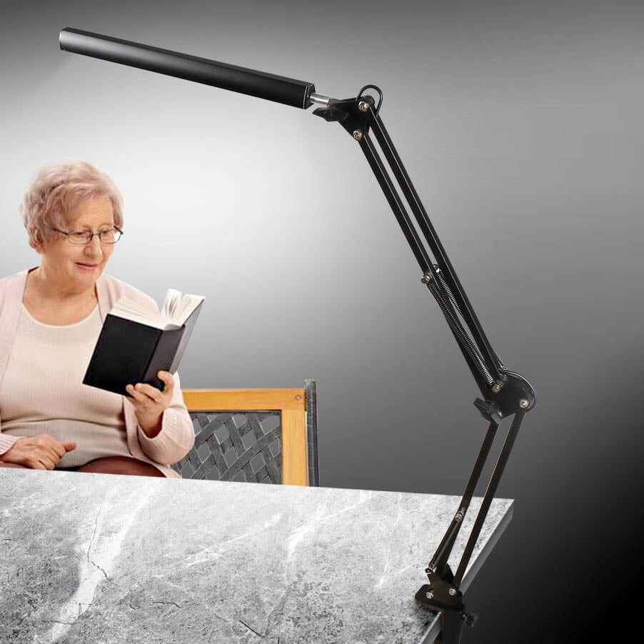 LED Adjustable Clip Desk Lamp with Long Arm and USB Charging
