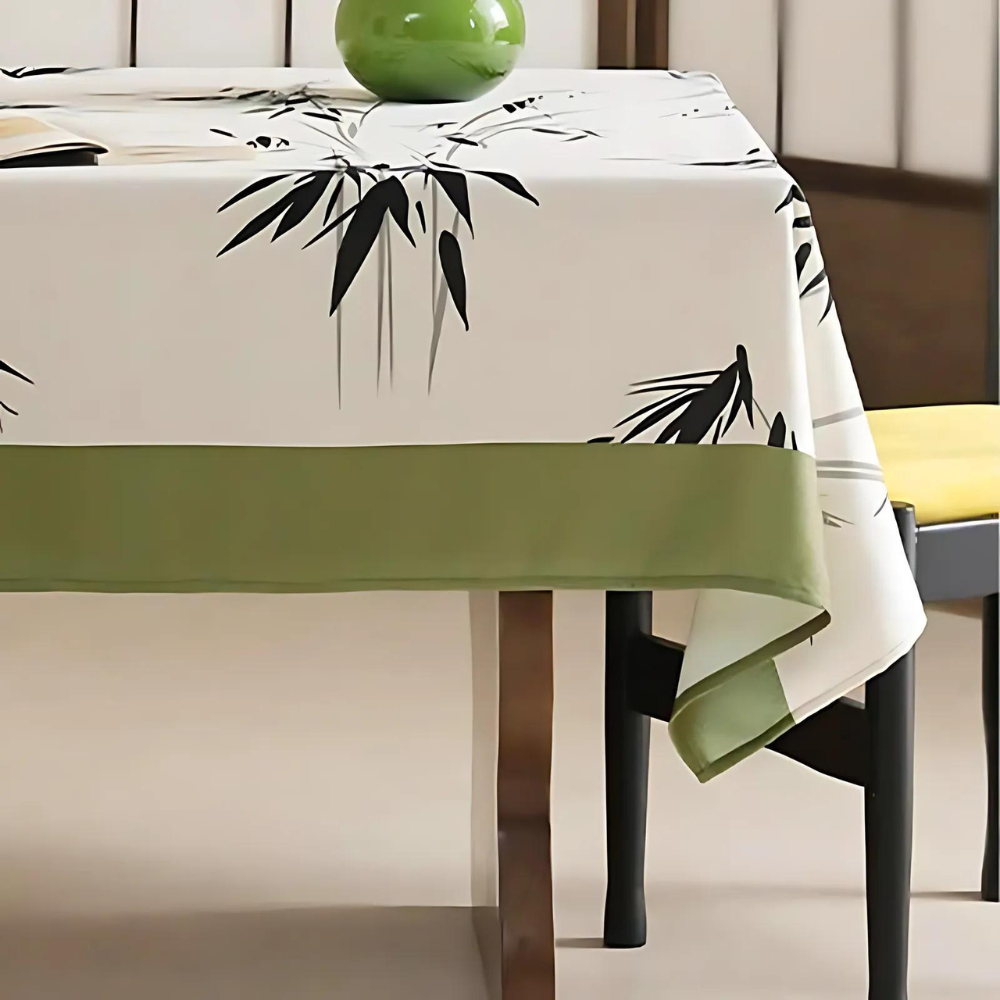 Bamboo Patterned Zen Tablecloth in Black and White