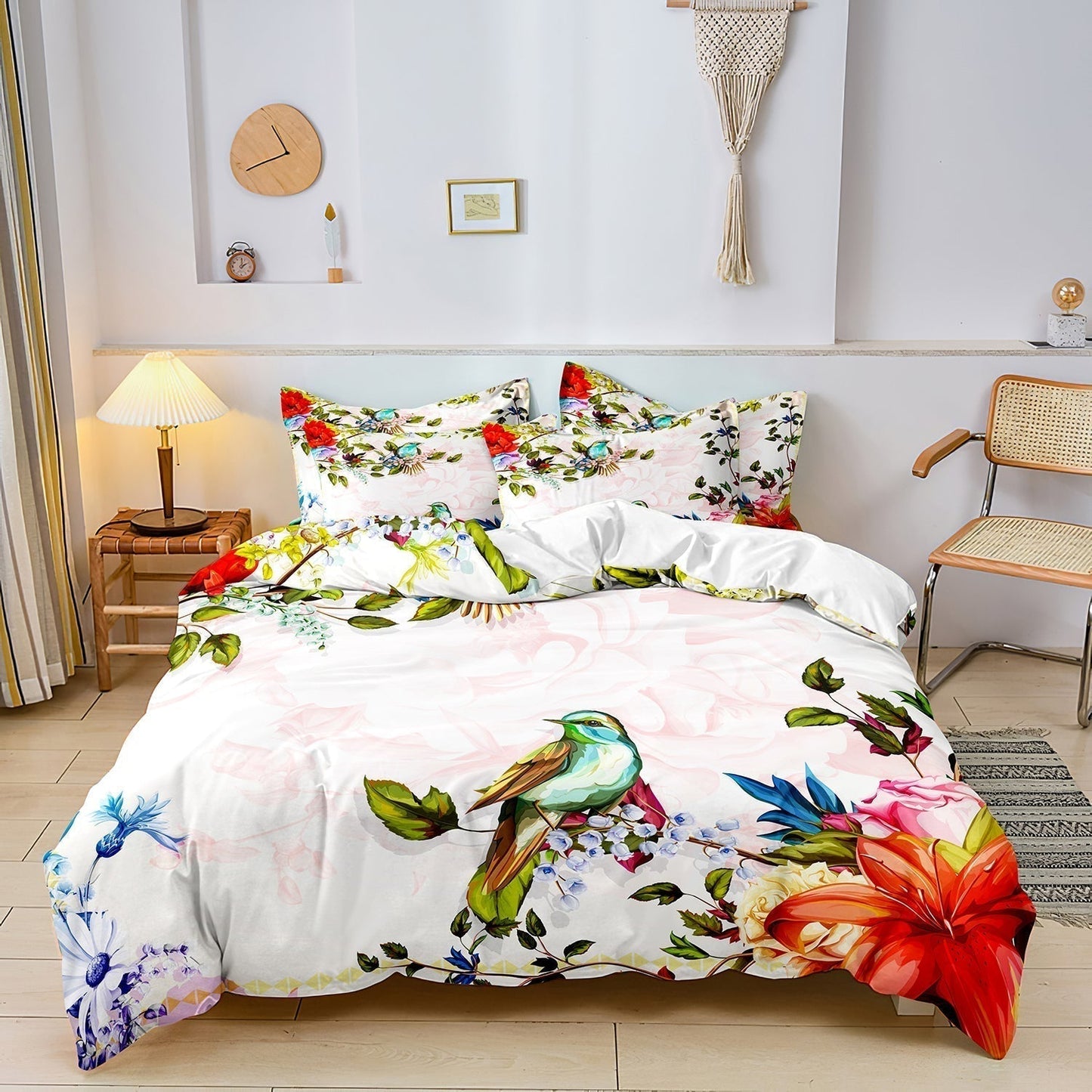 Floral and Bird Cotton Duvet Cover Set