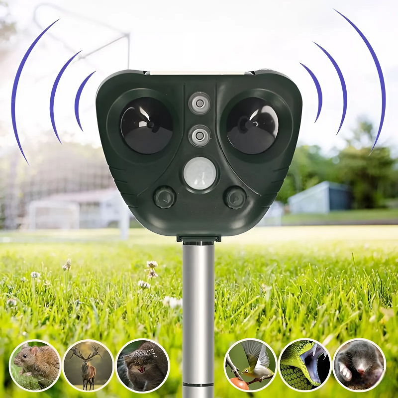Solar-Powered Ultrasonic Bird Repeller with LED Lights