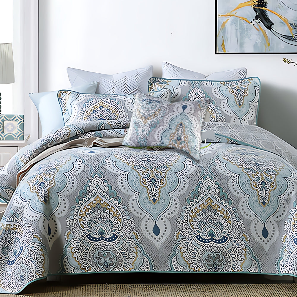 Paisley Aqua Teal Reversible Coverlet Set
