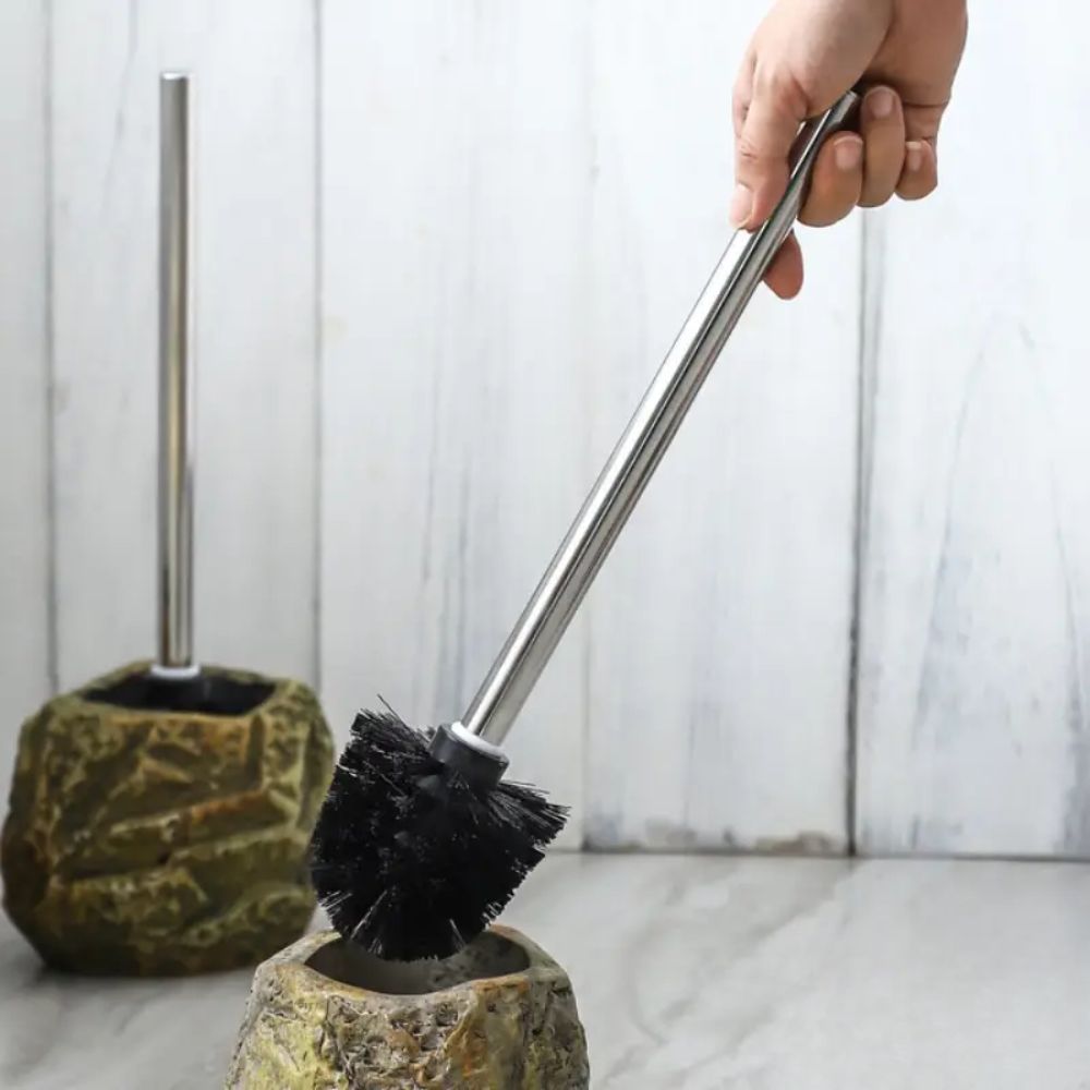 Stone-Inspired Ceramic Toilet Brush with Holder