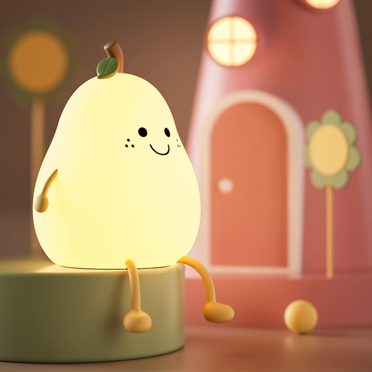 Pear-Shaped LED Night Light with USB Charger and Warm White Glow