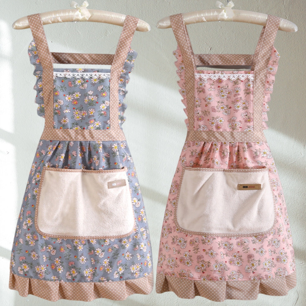 Floral Cotton Kitchen Apron with Pockets