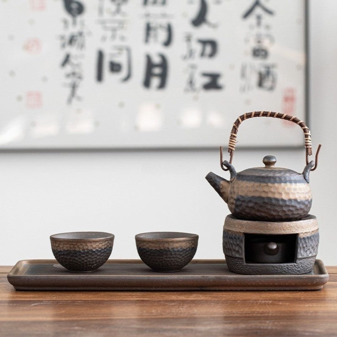 Japanese Ceramic Tea Set with Warmer and Unique Glaze