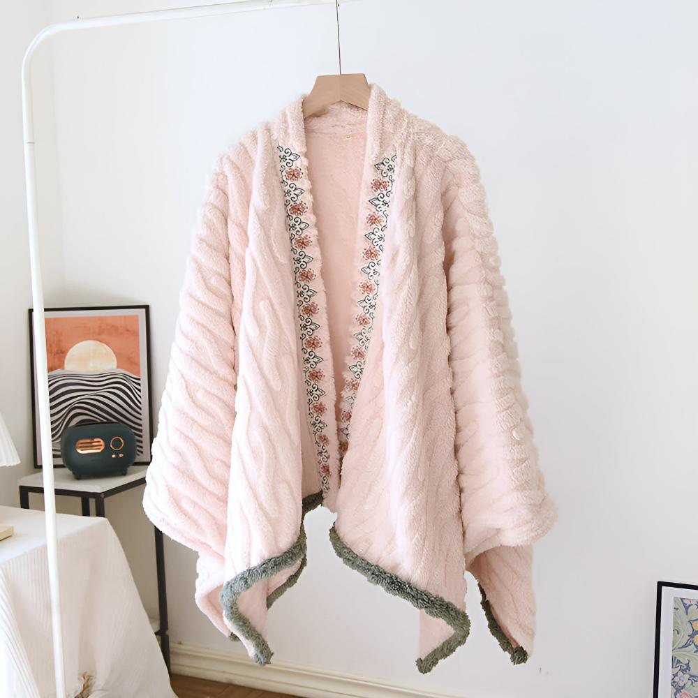 Embroidered Microfiber Fleece Shawl Wrap