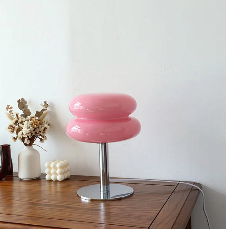 Dimmable Pink Glass Retro Table Lamp with USB Charging