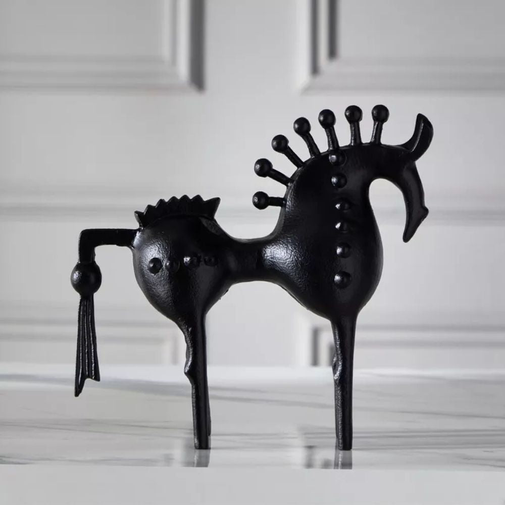 Abstract Black Stallion Metal Sculpture