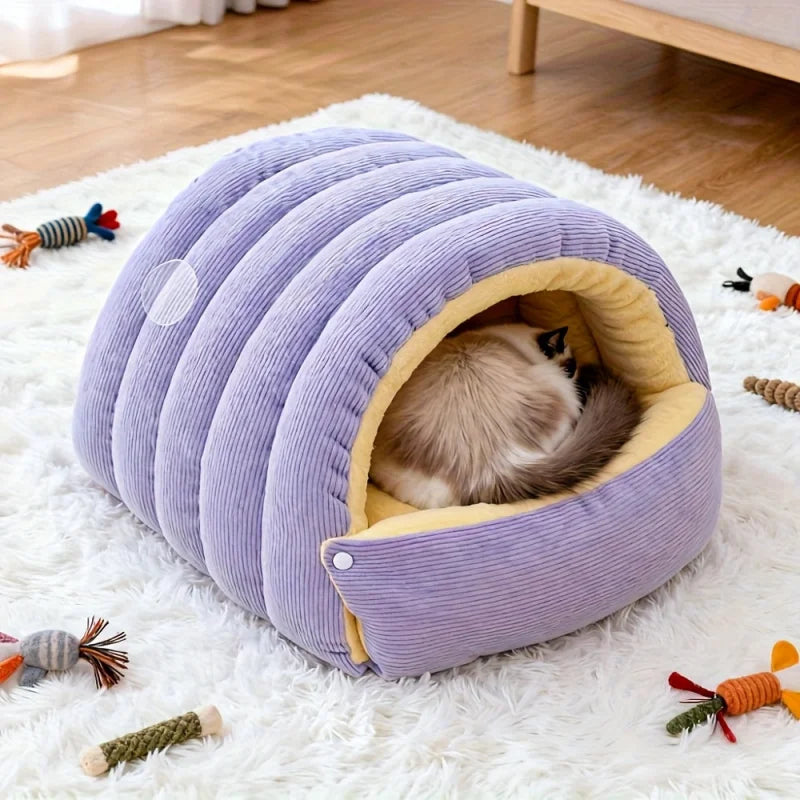 Cozy Arctic Fleece Enclosed Cat Cave Bed