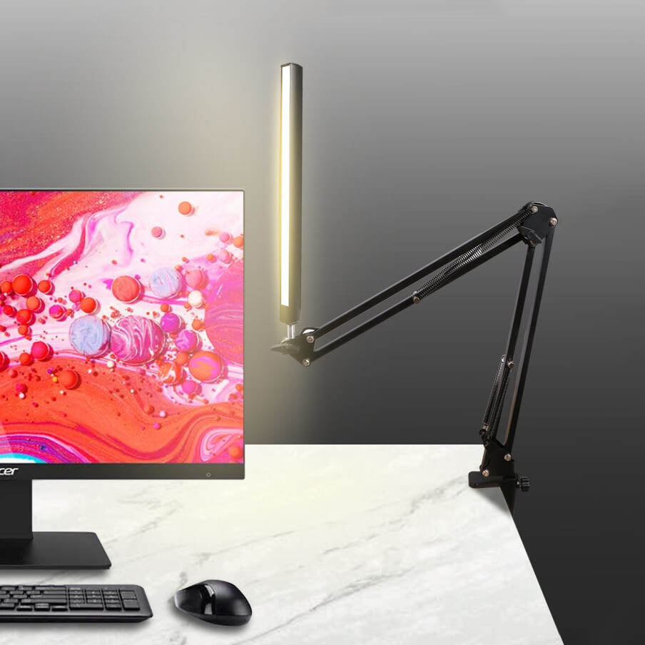 LED Adjustable Clip Desk Lamp with Long Arm and USB Charging