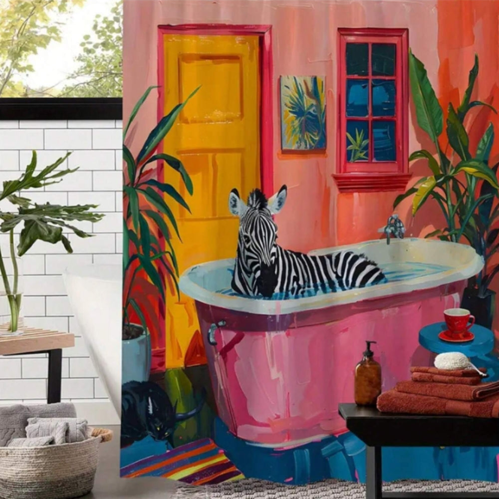 Playful Pink Zebra Shower Curtain