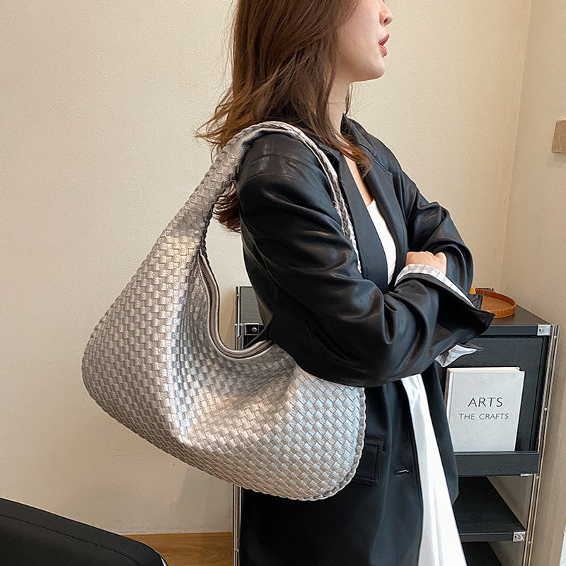 Elegant Woven Handbag for Women - Stylish PU Leather Tote