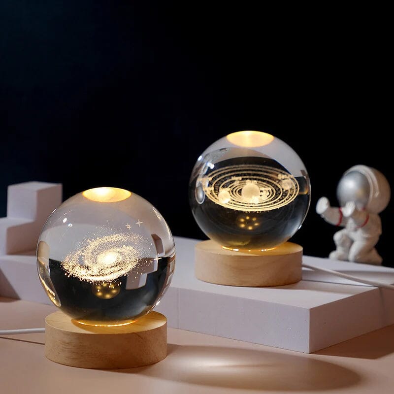 3D Crystal Ball Night Light with Wooden Base