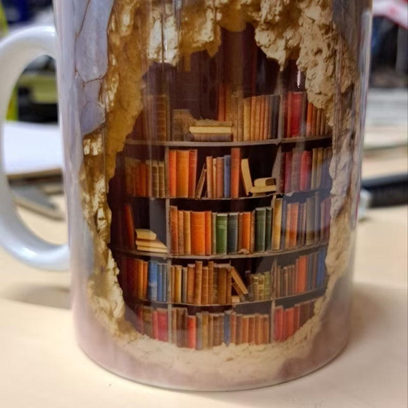 3D Ceramic Library Mug for Book Lovers