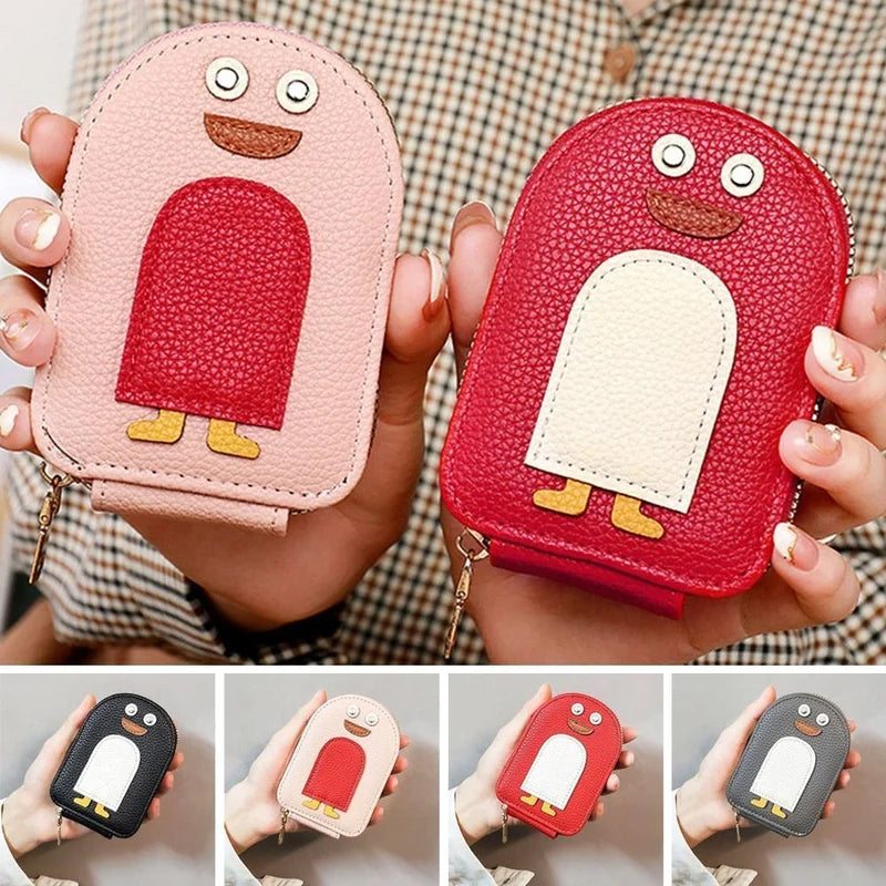 PU Leather Zipper Accordion Wallet for Credit Cards with Cute Penguin Design