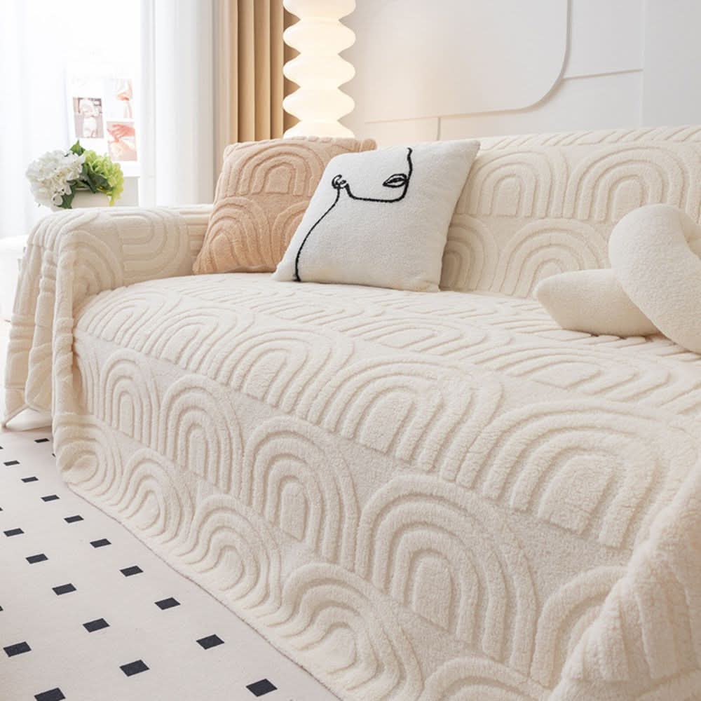 Plush Microfiber Sofa Cover with Curves Pattern
