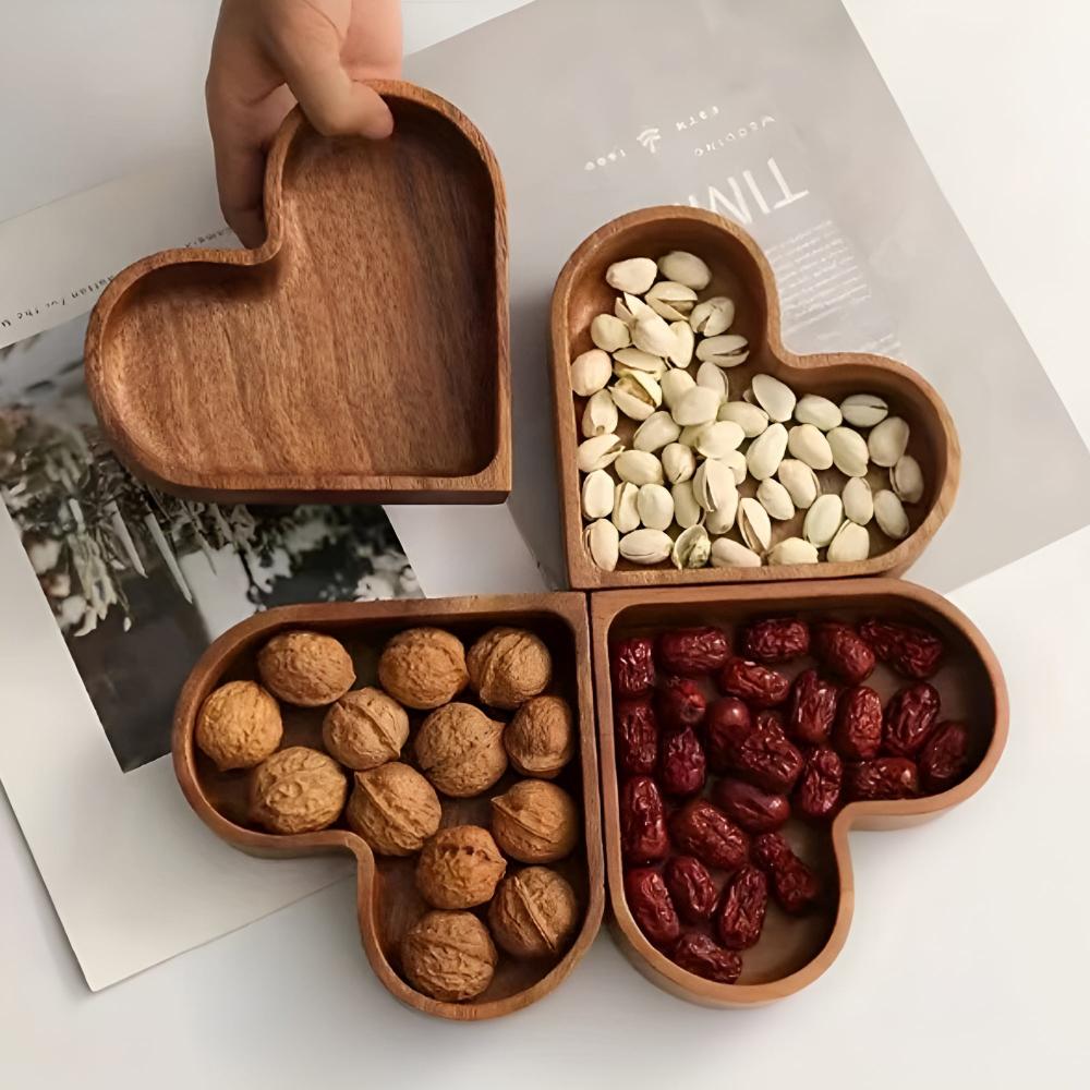 Heart-Shaped Solid Nut Wood Snack Tray