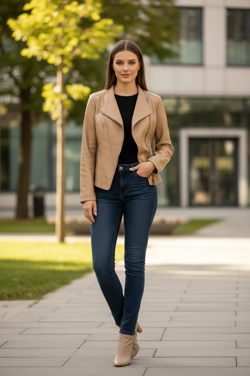 Fitted PU Leather Women's Jacket for Elegant Everyday Style