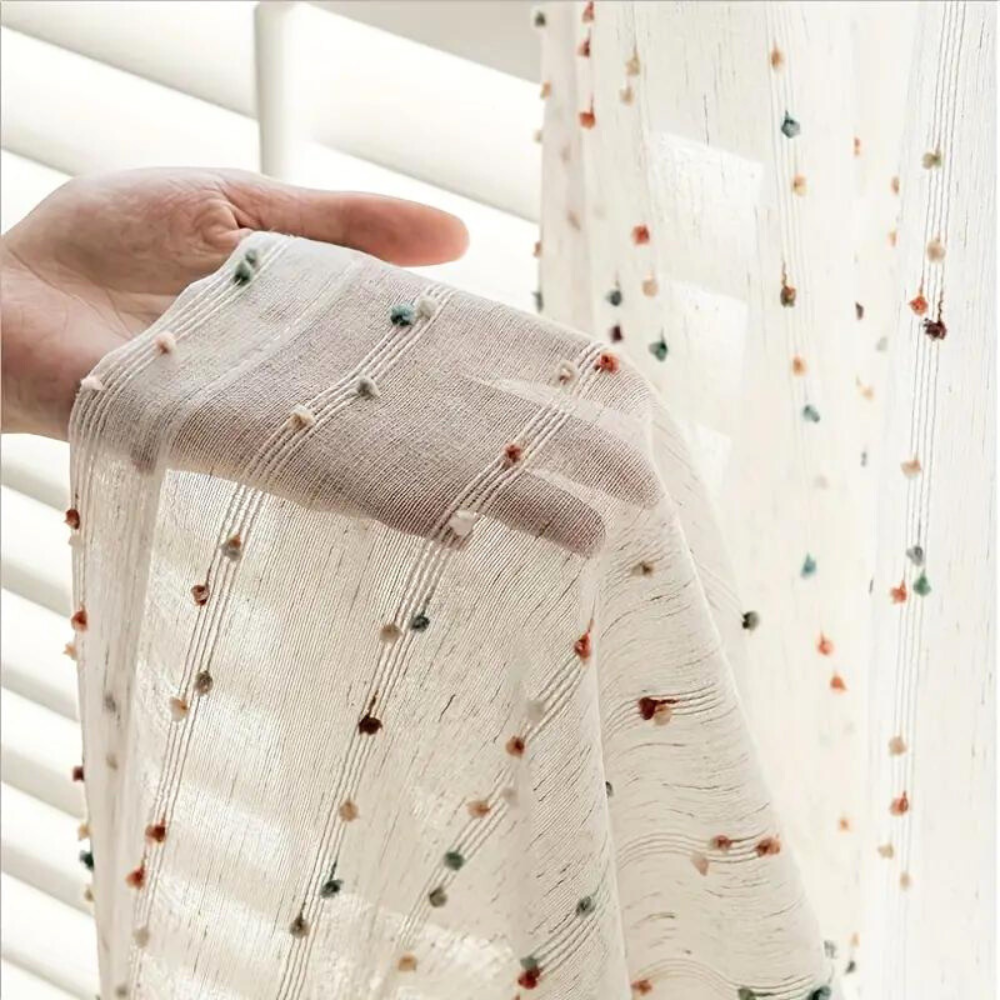 Rainbow Embroidered Semi-Sheer Tulle Curtain