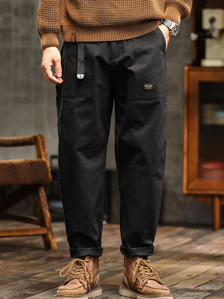 Men's Vintage Utility Pants with Pockets and Belt
