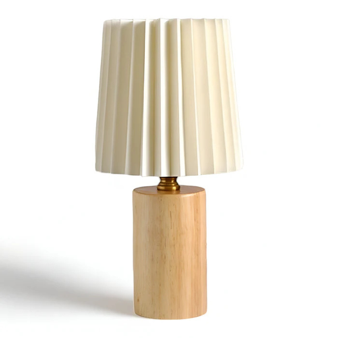 Wooden LED Table Lamp with Pleated Fabric Shade