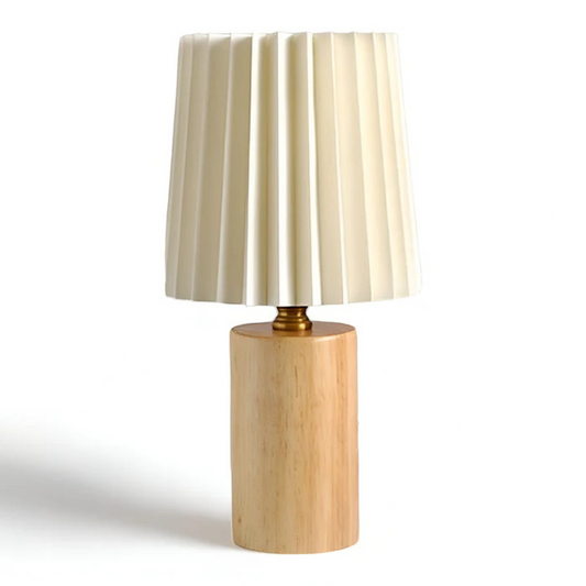 Wooden LED Table Lamp with Pleated Fabric Shade