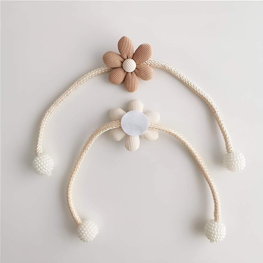 Embroidered Flower Curtain Tiebacks with Pearl Buckle