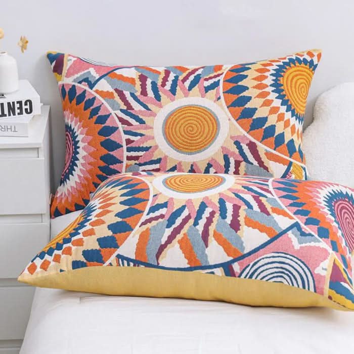 Cotton Pillowcase with Nordic Sun Design and Button Closure