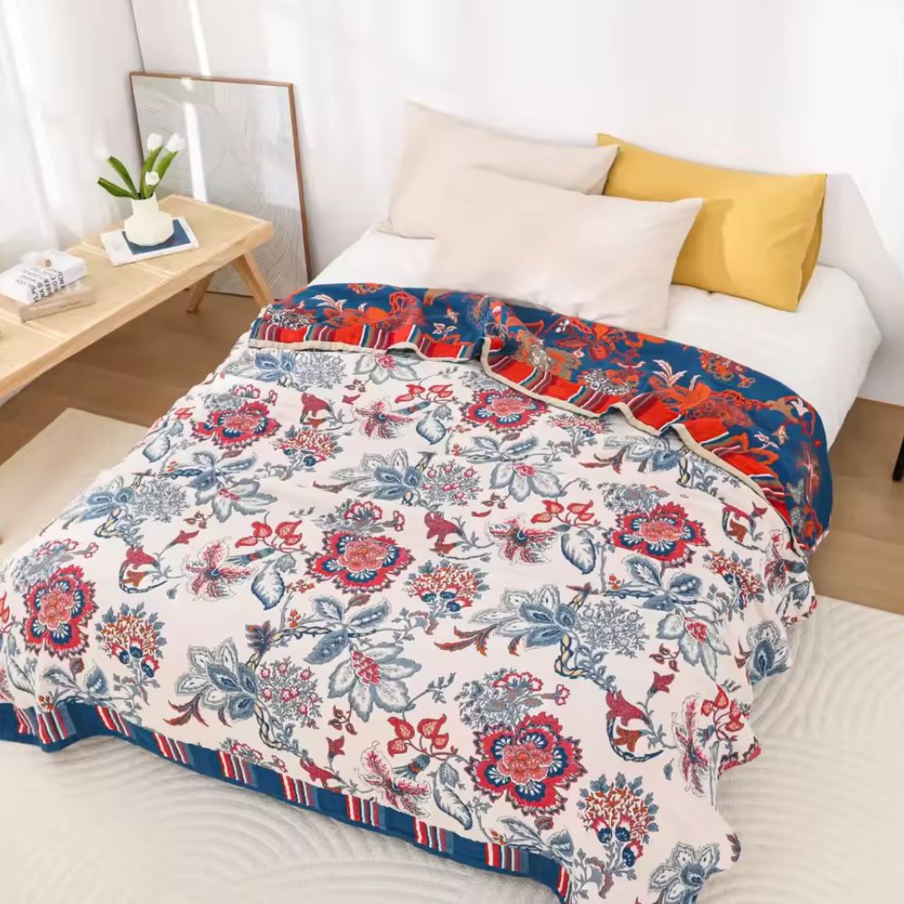 Floral Cotton Blanket for Cozy Home Decor