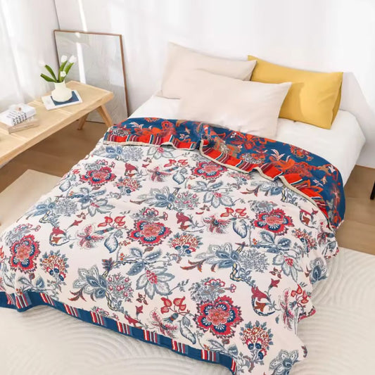 Floral Cotton Blanket for Cozy Home Decor
