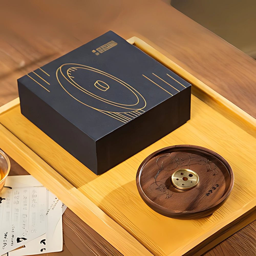 Round Wooden Incense Holder with Copper Insert