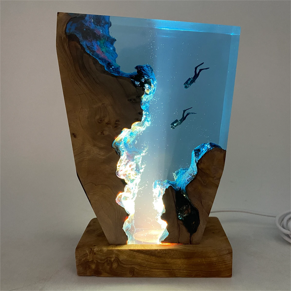 Handcrafted Underwater Coral Reef Lamp with Divers
