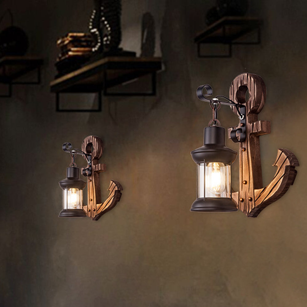 Vintage Anchor LED Wall Light - Industrial Metal and Wood Design