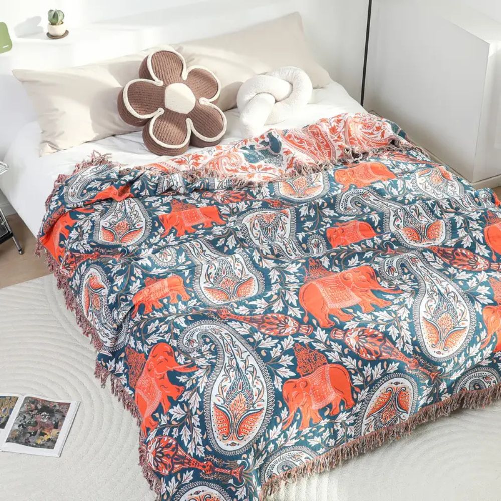 Lightweight Cotton Elephant Paisley Blanket
