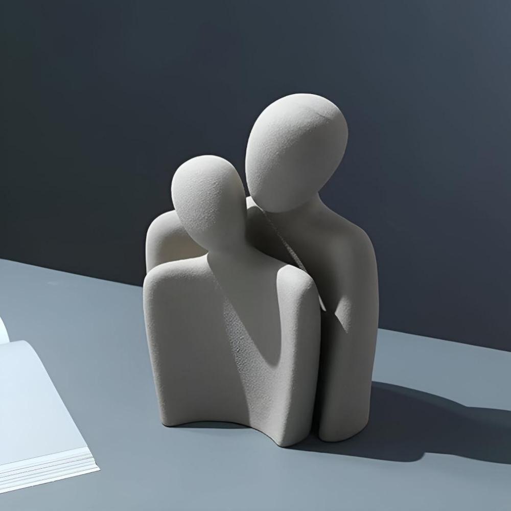 Ceramic Romantic Couple Sculpture in Grey Finish