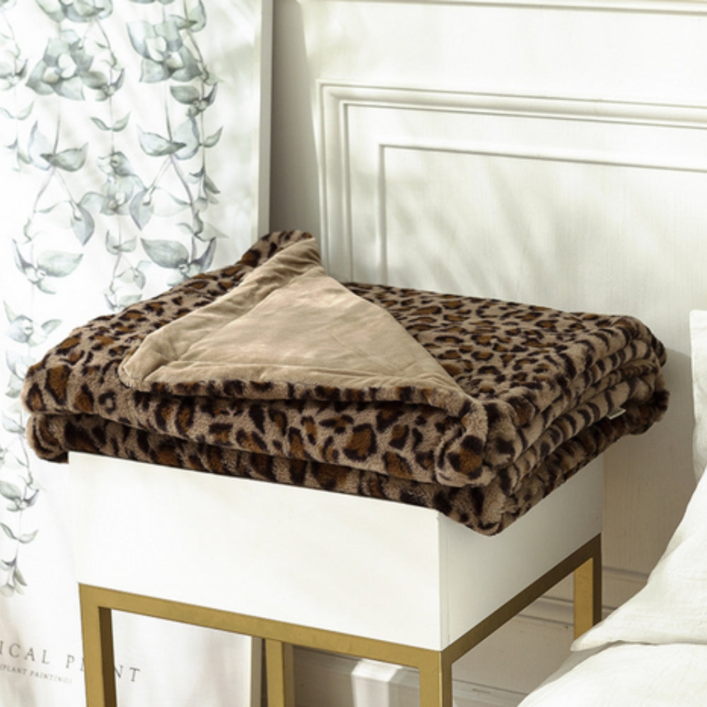 Leopard Print Faux Fur Throw Blanket
