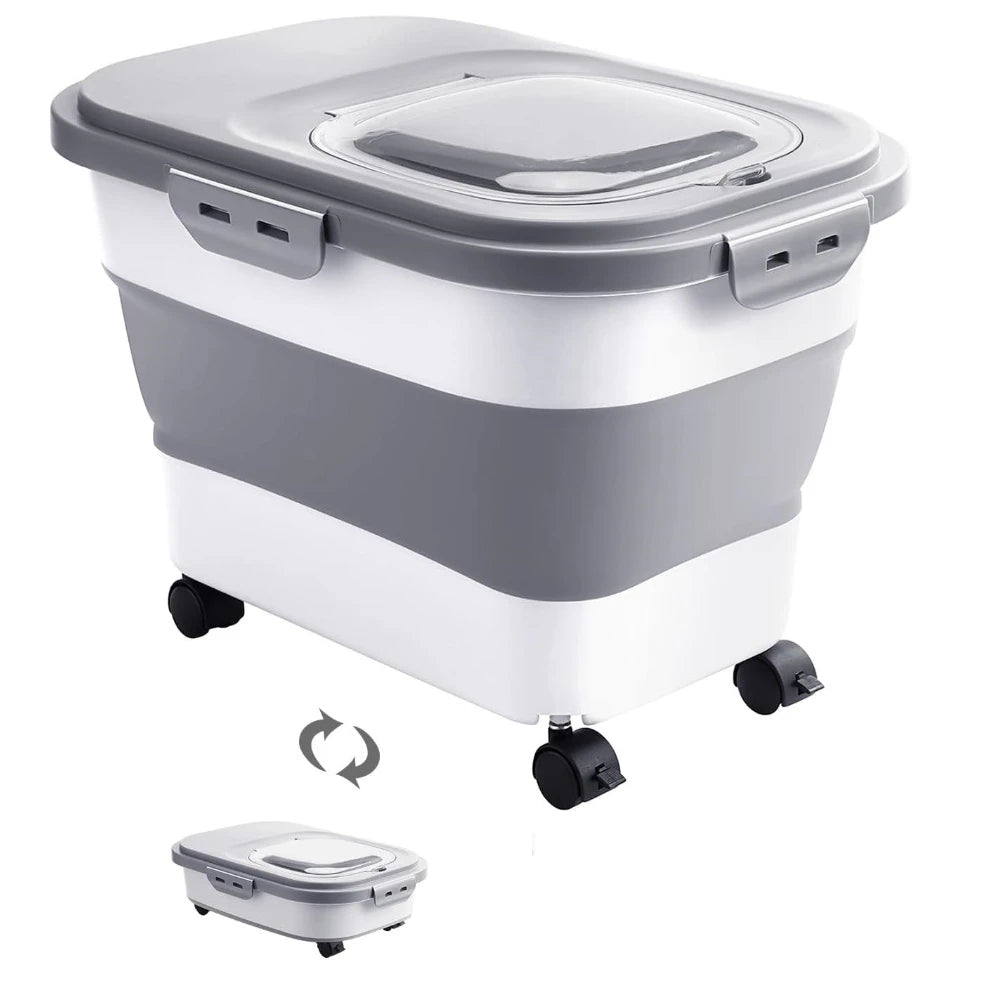 Foldable Food Storage Container with Wheels and Airtight Lid