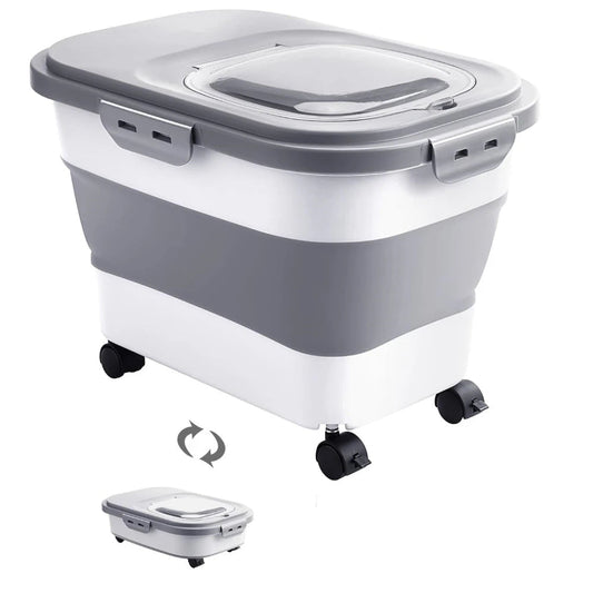 Foldable Food Storage Container with Wheels and Airtight Lid