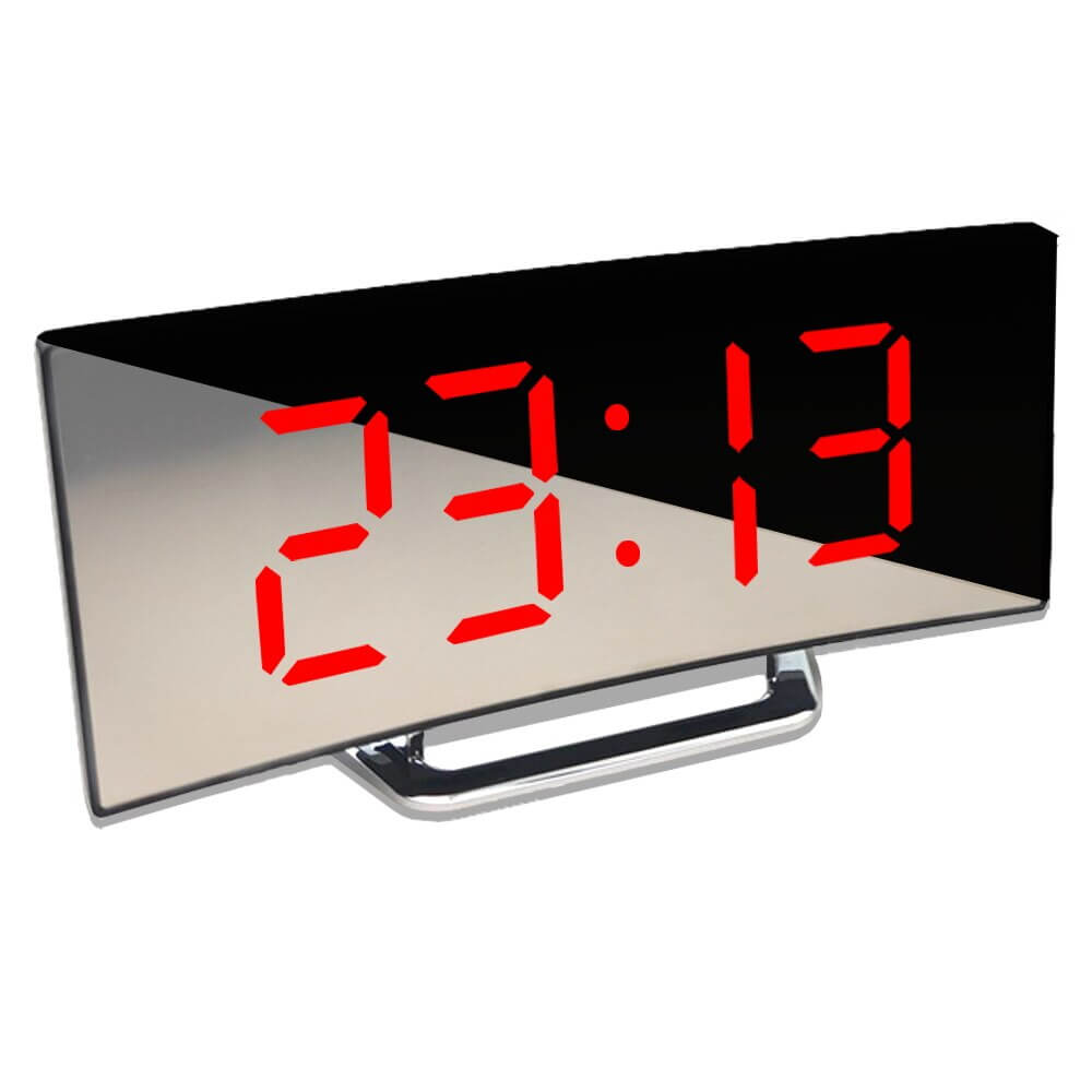 Curved LED Digital Alarm Clock with Dimming and Snooze Function