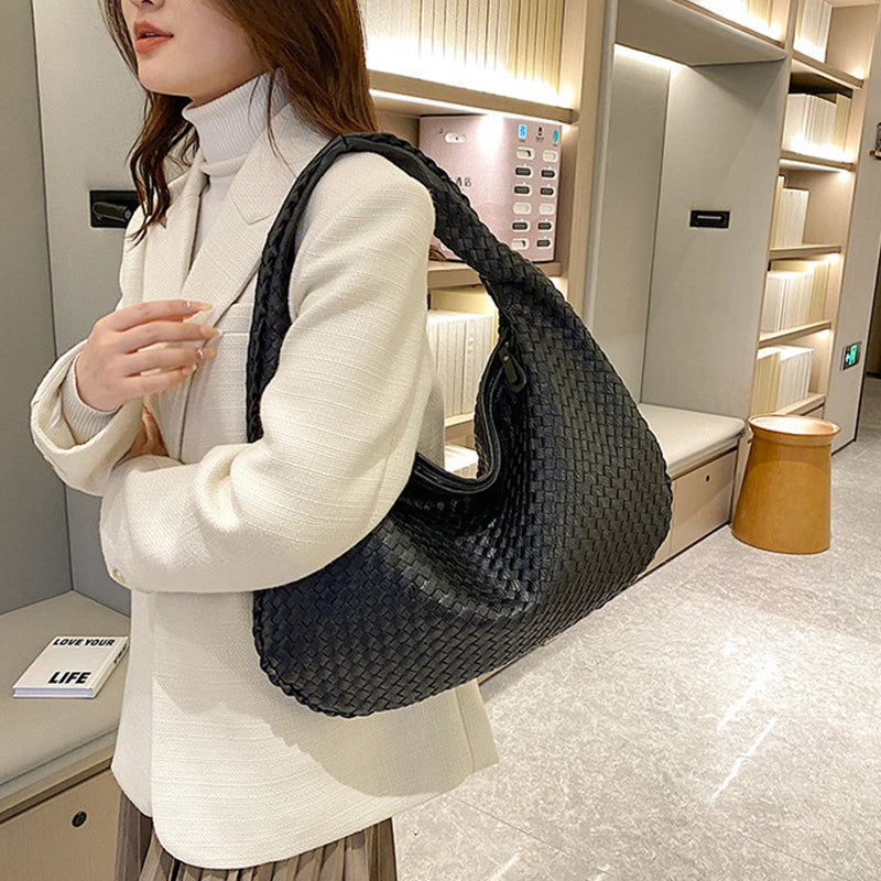 Elegant Woven Handbag for Women - Stylish PU Leather Tote