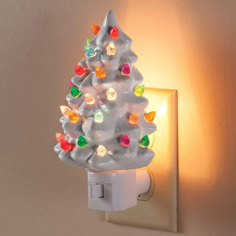 Ceramic Christmas Tree Night Light with Colorful Bulbs