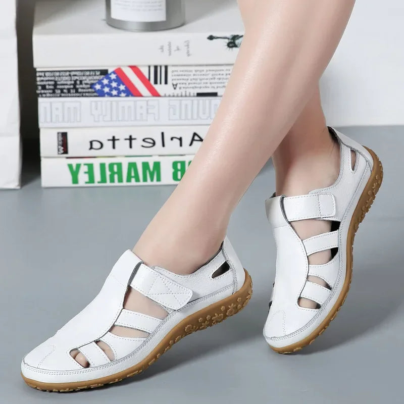 Leather Women's Velcro Sandals with Cushioned Sole