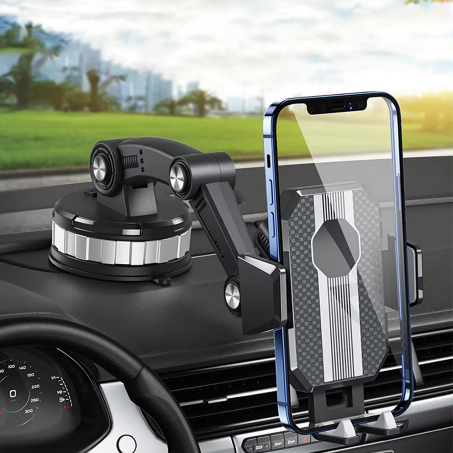 Suction Cup Car Phone Holder with 360° Rotation and One-Hand Release