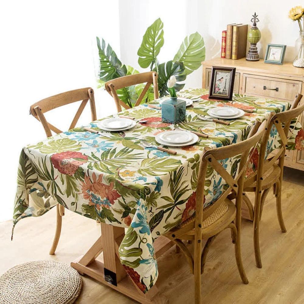 Monstera Leaves Cotton Tablecloth for Tropical Dining