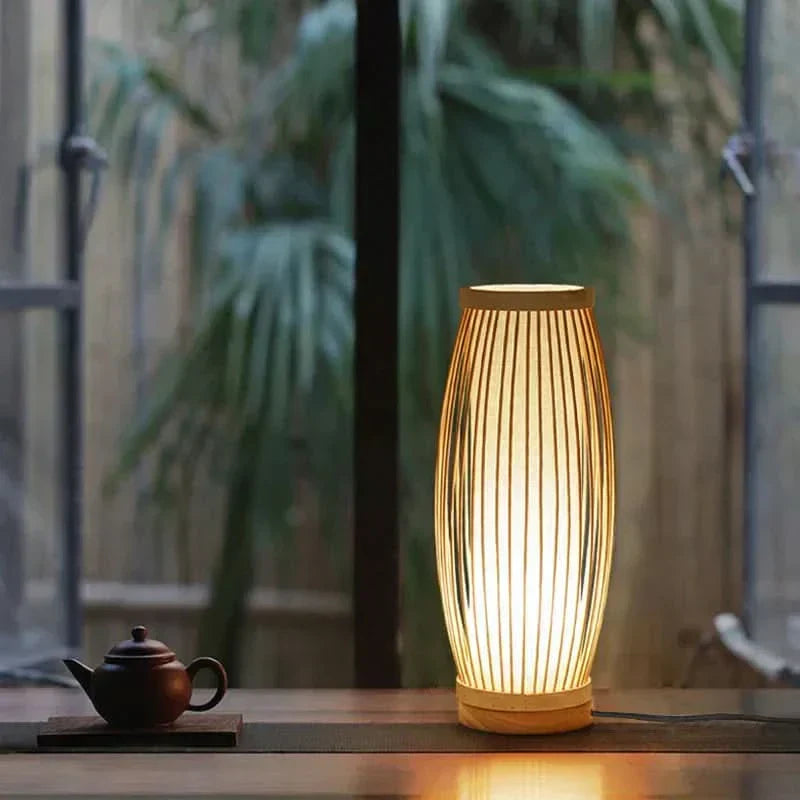 Japanese Bamboo Table Lamp with Warm White Light
