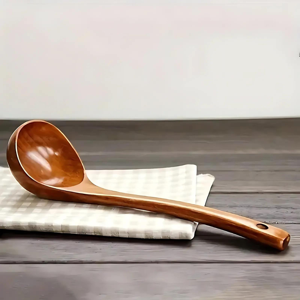 Natural Wooden Soup Spoon with Ergonomic Grip